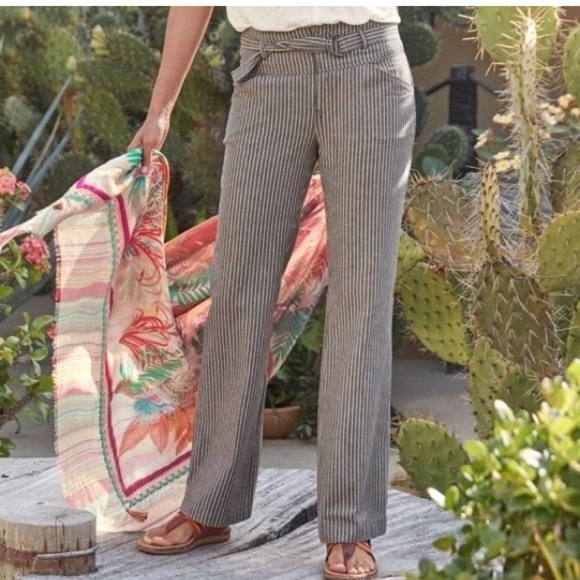 Sundance Rory High Waisted Striped Wide Leg Linen Pants Trousers with Belt 2 - Picture 1 of 6